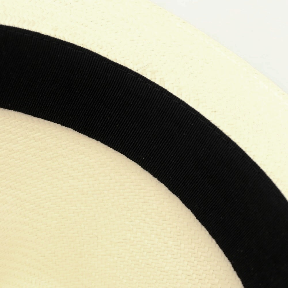 【中古】ボルサリーノ Borsalino ショートブリム 中折れ パナマハット 帽子 アイボリーxネイビー【サイズ59】【 状態ランクB 】【 メンズ 】