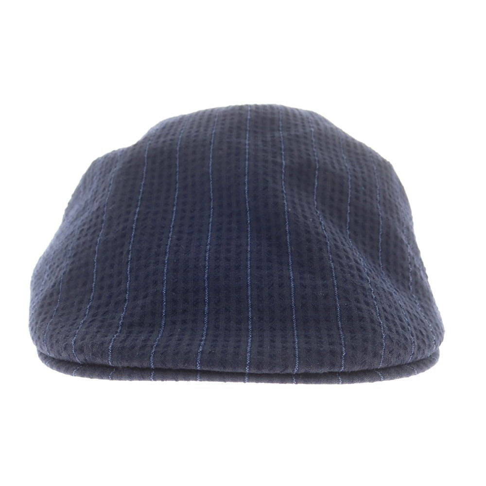 【中古】ボルサリーノ Borsalino ウールコットン ストライプ ハンチング キャップ 帽子 ネイビー【 59 】【 状態ランクB 】【 メンズ 】