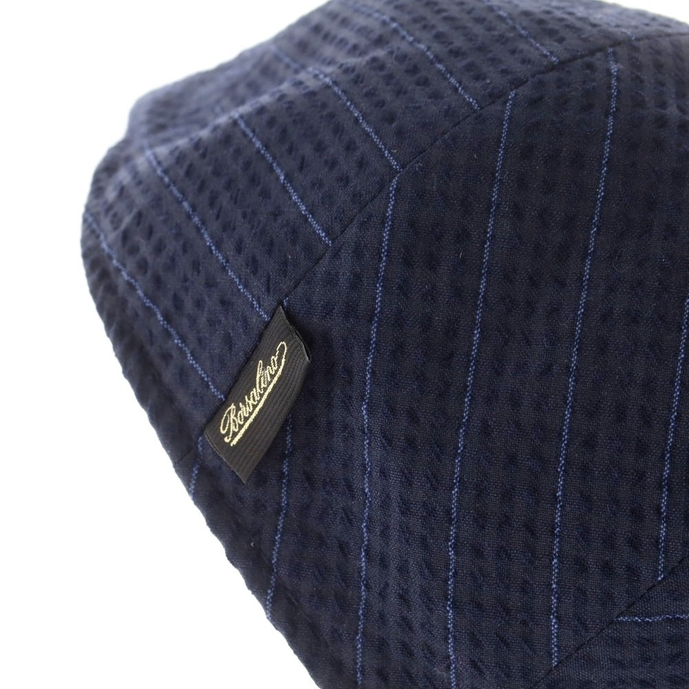 【中古】ボルサリーノ Borsalino ウールコットン ストライプ ハンチング キャップ 帽子 ネイビー【 59 】【 状態ランクB 】【 メンズ 】
