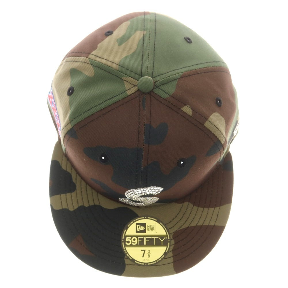 【中古】シュプリーム Supreme 2025年秋冬 Swarovski S Logo New Era カモフラージュ柄 キャップ グリーンxブラウン【 7 3/8 】【 状態ランクA 】【 メンズ 】
