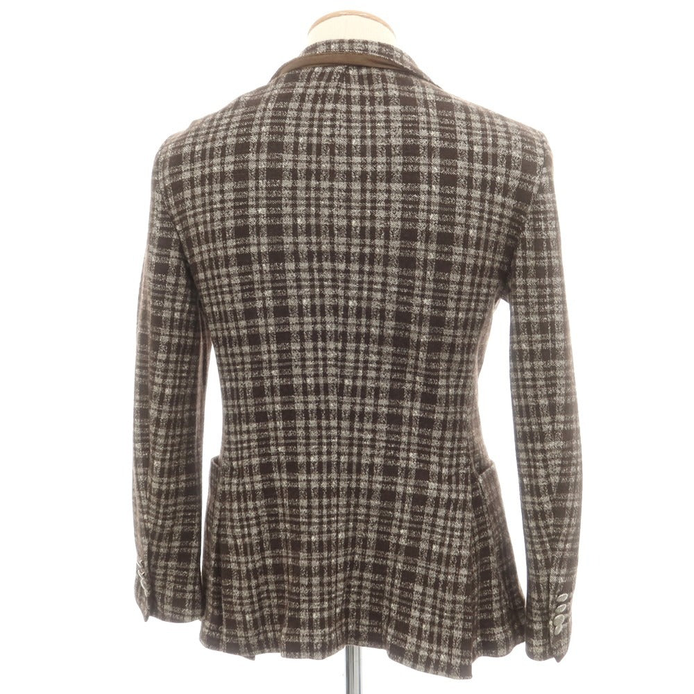 【中古】イレブンティ eleventy ウールコットンジャージー チェック カジュアルジャケット ブラウンxホワイト【 46 】【 状態ランクB 】【 メンズ 】