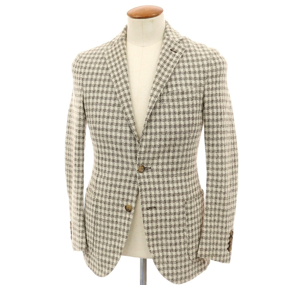 【中古】イレブンティ eleventy コットンナイロン ジャージー チェック 2B カジュアルジャケット アイボリーxブラウン【サイズ46】【 状態ランクB 】【 メンズ 】