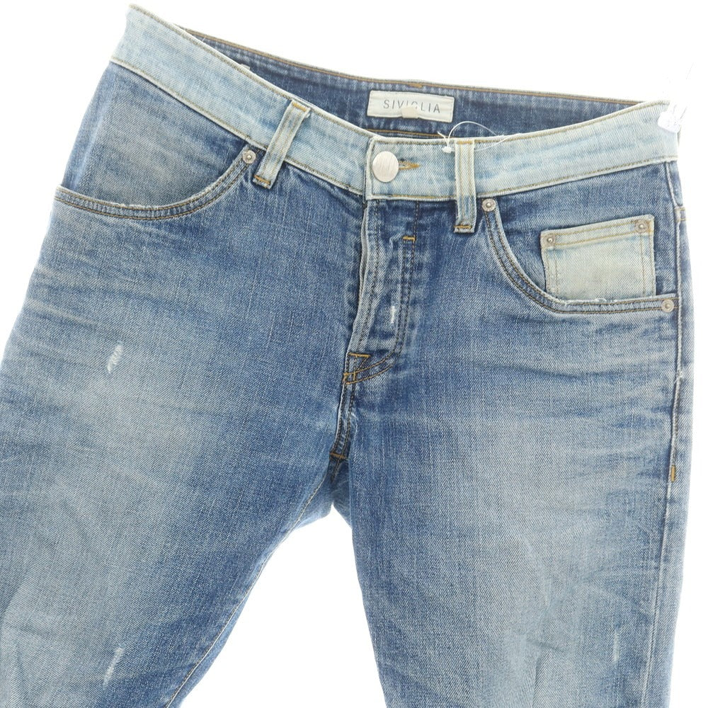 【中古】シビリア SIVIGLIA クラッシュ&リペア加工 ストレッチ コットン デニムパンツ ブルー【 30 】【 状態ランクD 】【 メンズ 】