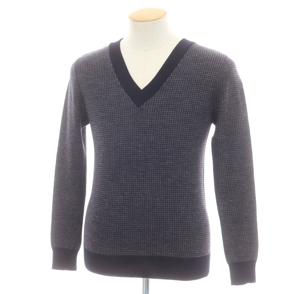 【中古】ルトロワ Letroyes ハイゲージウール ハウンドトゥース プルオーバーニット ネイビーxグレー【 S 】【 状態ランクA 】【 メンズ 】