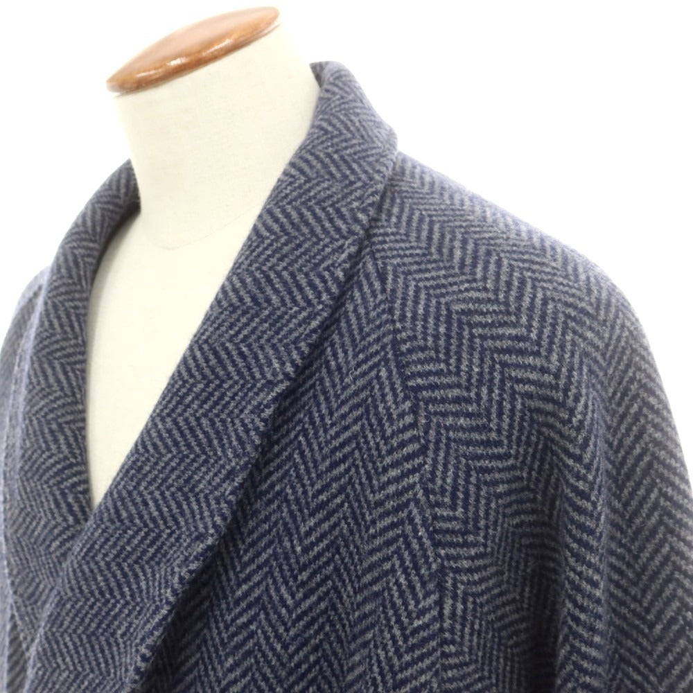 【中古】アクアスキュータム Aquascutum ウールカシミヤ ヘリンボーン ショールカラー ガウンコート ネイビー系【 M 】【 状態ランクB 】【 メンズ 】