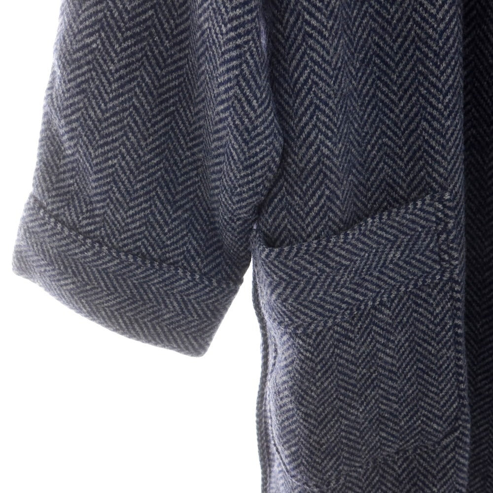 【中古】アクアスキュータム Aquascutum ウールカシミヤ ヘリンボーン ショールカラー ガウンコート ネイビー系【 M 】【 状態ランクB 】【 メンズ 】