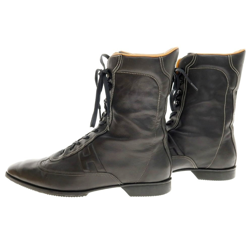 【中古】エルメス HERMES レザー ロングブーツ ブラック【 41 1/2 】【 状態ランクB 】【 メンズ 】