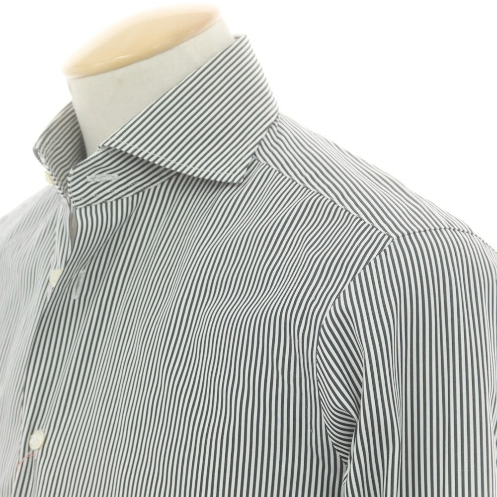 【中古】バルバ ダンディライフ BARBA DANDY LIFE コットン ストライプ ワイドカラー ドレスシャツ ブラックxホワイト【 38 】【 状態ランクA 】【 メンズ 】