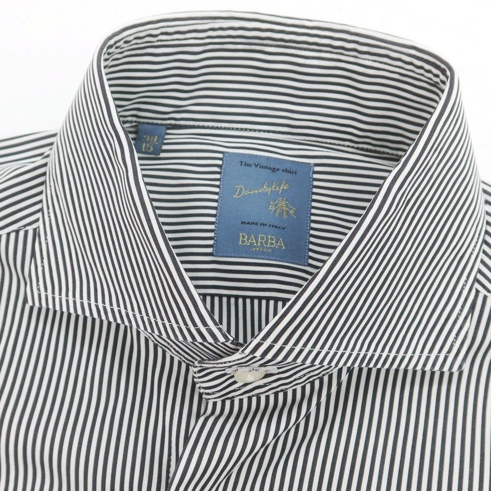 【中古】バルバ ダンディライフ BARBA DANDY LIFE コットン ストライプ ワイドカラー ドレスシャツ ブラックxホワイト【 38 】【 状態ランクA 】【 メンズ 】