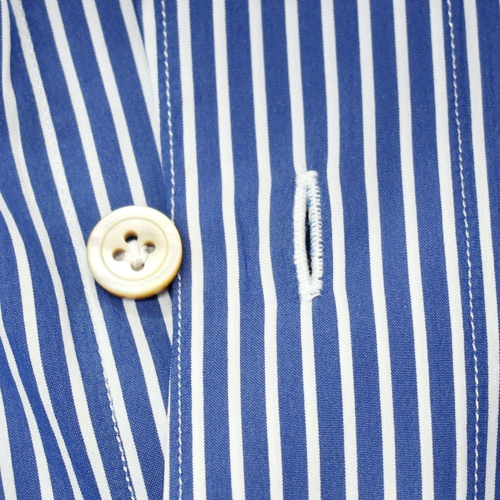 【中古】フィナモレ Finamore コットンポリエステルポリウレタン ストライプ カッタウェイ カジュアルシャツ ライトネイビーxホワイト【サイズ38】【 状態ランクB 】【 メンズ 】