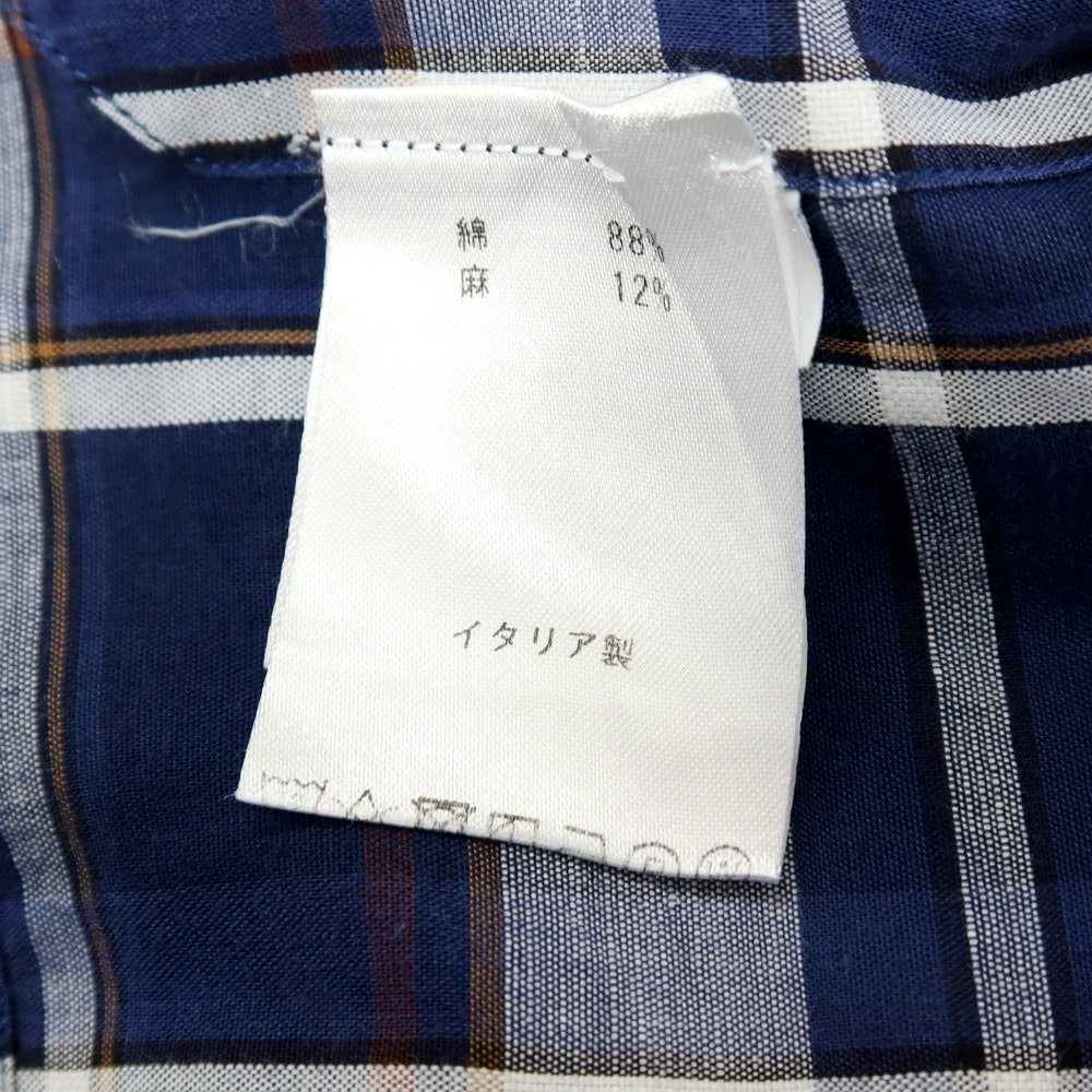 【中古】フィナモレ Finamore コットンリネン チェック セミワイドカラー カジュアルシャツ ネイビー【サイズS】【 状態ランクB 】【 メンズ 】