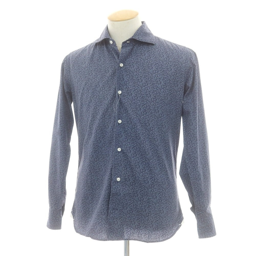 【中古】オリアン ORIAN コットン ボタニカル柄 ワイドカラー カジュアルシャツ ネイビー【 S 】【 状態ランクB 】【 メンズ 】