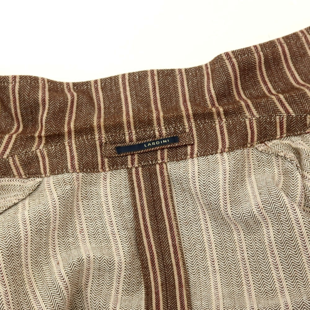 【中古】ラルディーニ LARDINI コットンポリエステル ヘリンボーン ストライプ ダブル6B カジュアルジャケット ブラウンxベージュ【サイズ46】【 状態ランクC 】【 メンズ 】