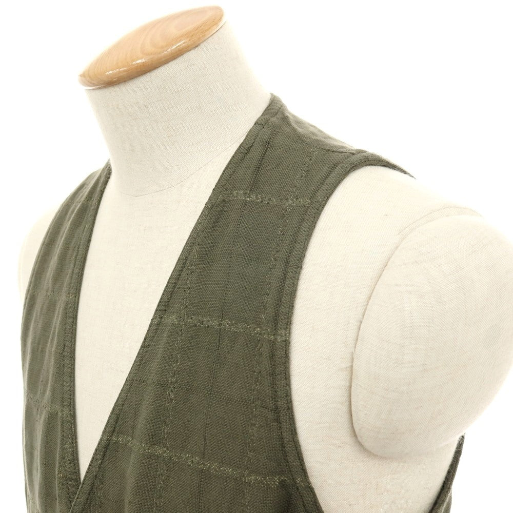 【中古】ラルディーニ LARDINI リネン系 チェック カジュアル系ジレ ベスト オリーブ【サイズ表記なし(S位)】【 状態ランクC 】【 メンズ 】