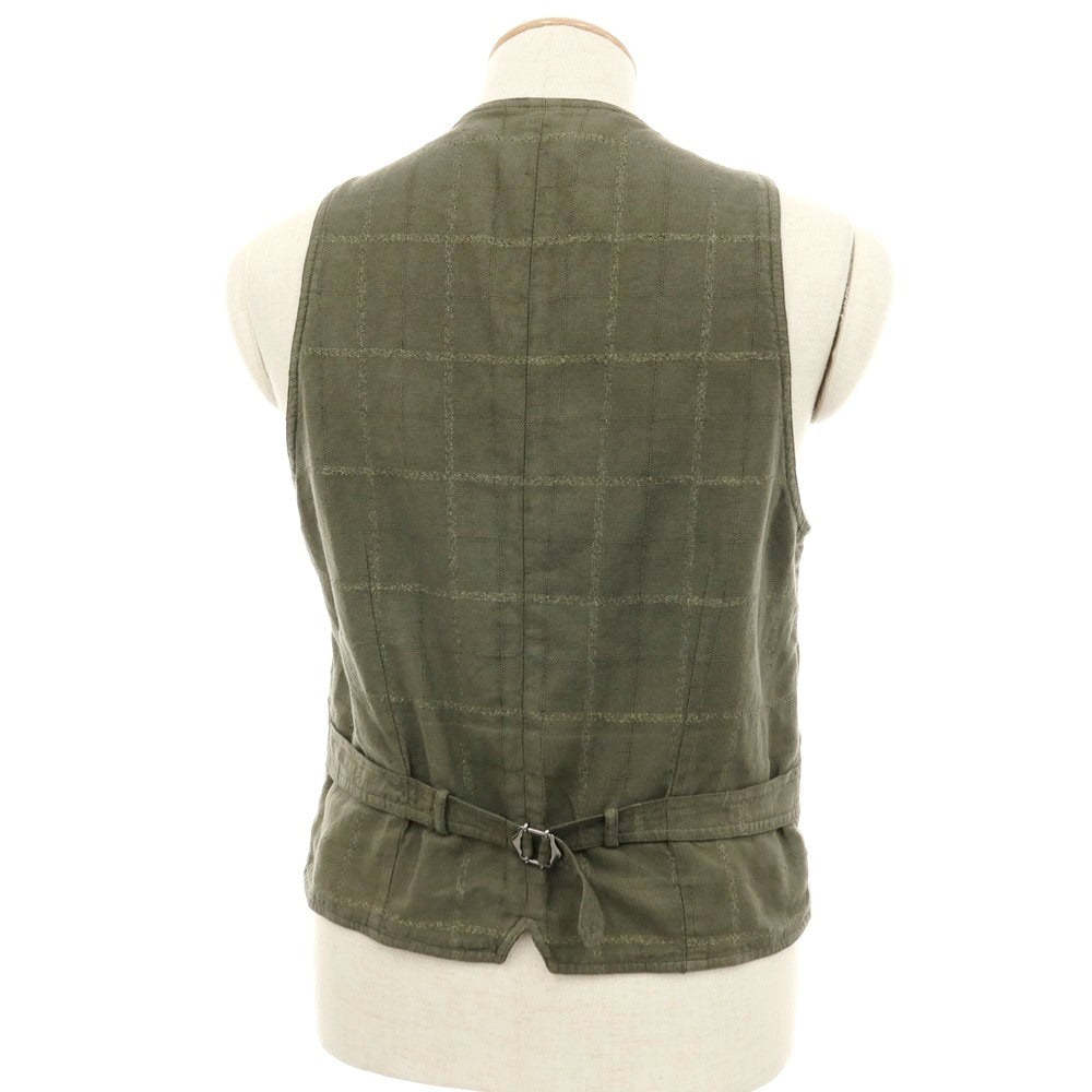 【中古】ラルディーニ LARDINI リネン系 チェック カジュアル系ジレ ベスト オリーブ【サイズ表記なし(S位)】【 状態ランクC 】【 メンズ 】
