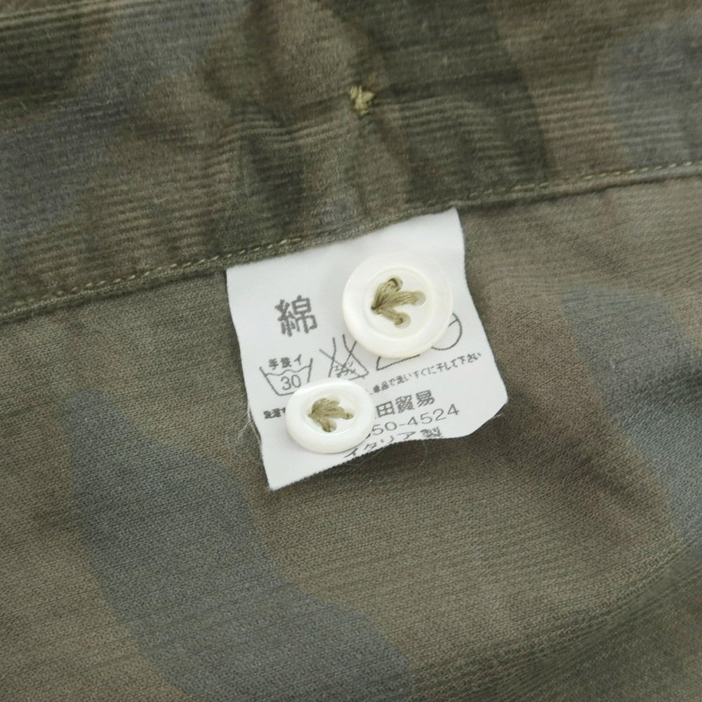 【中古】ジャンネット giannetto 細畝コーデュロイ カモフラ ホリゾンタルカラー カジュアルシャツ グリーン【 S 】【 状態ランクC 】【 メンズ 】