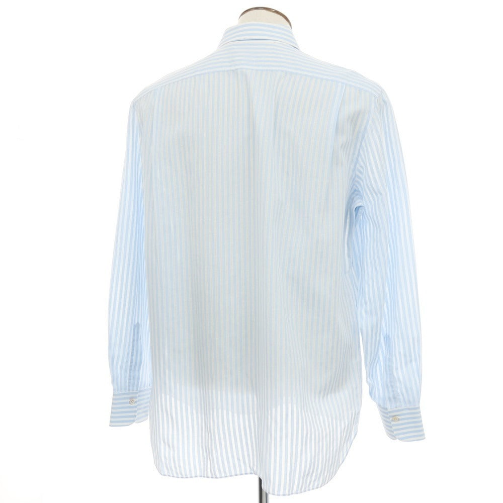 【中古】キートン Kiton コットンリネン ストライプ セミワイドカラー ドレスシャツ ライトブルーxホワイト【サイズ42】【 状態ランクB 】【 メンズ 】