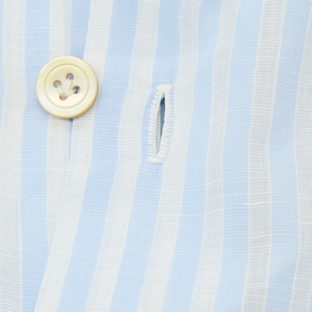 【中古】キートン Kiton コットンリネン ストライプ セミワイドカラー ドレスシャツ ライトブルーxホワイト【サイズ42】【 状態ランクB 】【 メンズ 】