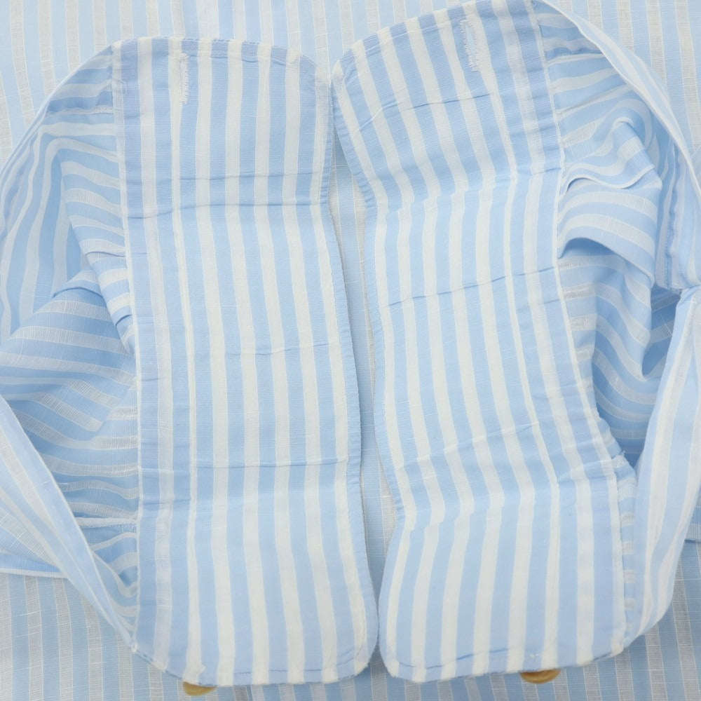【中古】キートン Kiton コットンリネン ストライプ セミワイドカラー ドレスシャツ ライトブルーxホワイト【サイズ42】【 状態ランクB 】【 メンズ 】