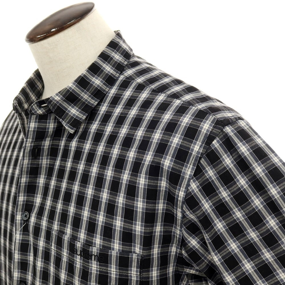 【中古】シュプリーム Supreme 2025年春夏 Mini Plaid S/S Shirt コットン チェック 半袖シャツ ブラックxホワイト【サイズL】【 状態ランクB 】【 メンズ 】