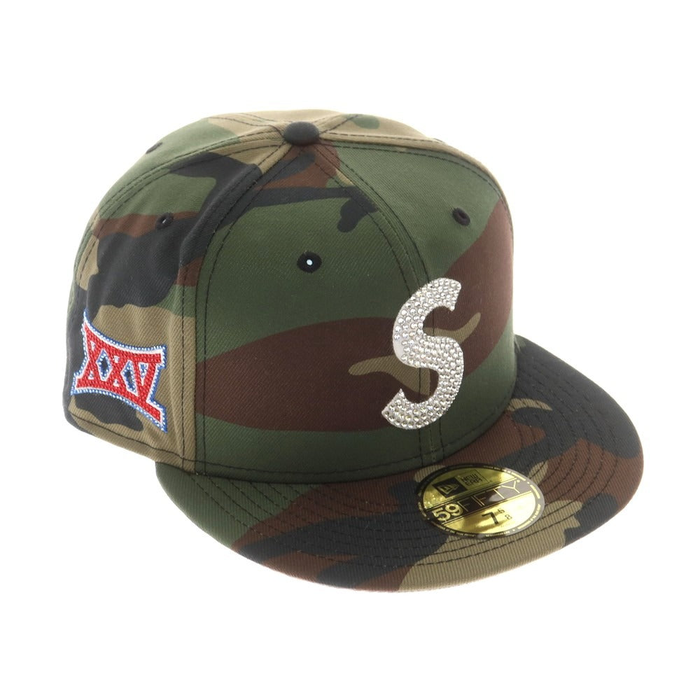【中古】シュプリーム Supreme 2025年秋冬 Swarovski S Logo New Era カモフラージュ柄 キャップ グリーンxブラウン【 7 5/8 】【 状態ランクA 】【 メンズ 】