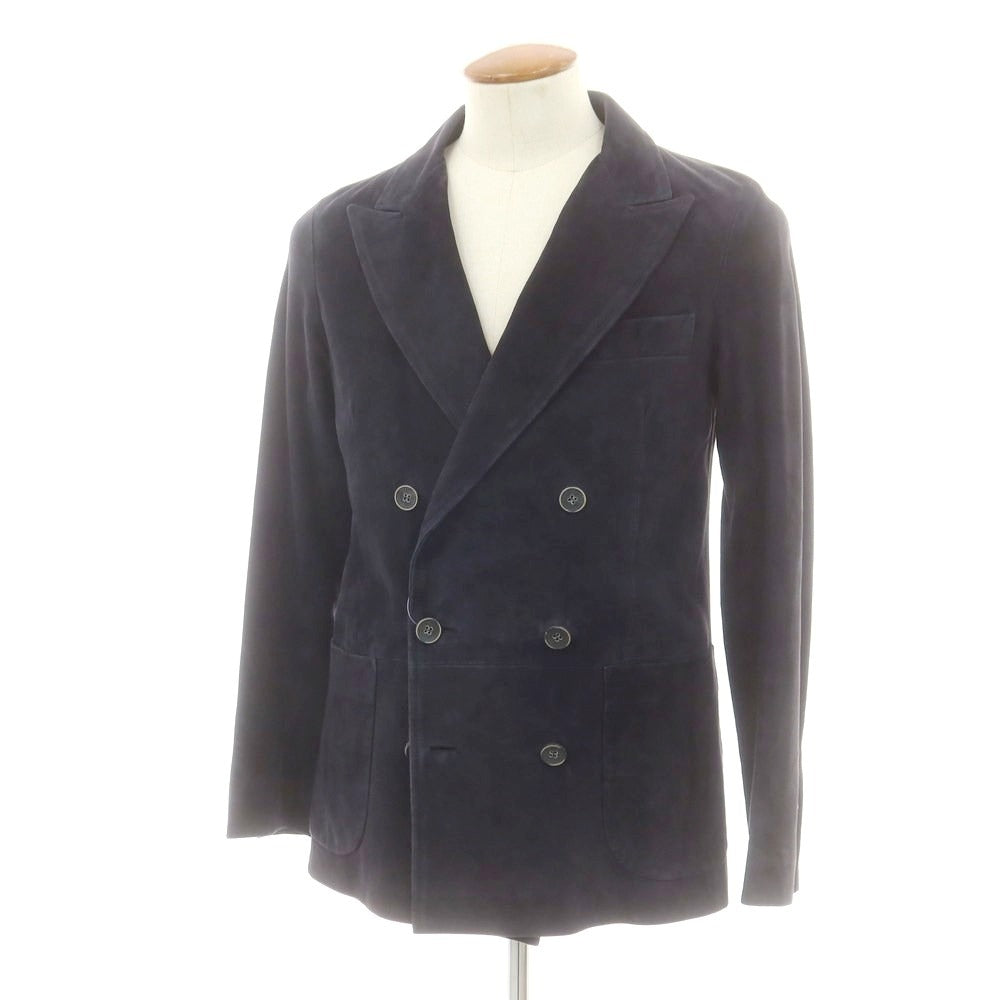 【中古】エンメティ EMMETI スエードレザー ダブルジャケット ネイビー【 46 】【 状態ランクC 】【 メンズ 】