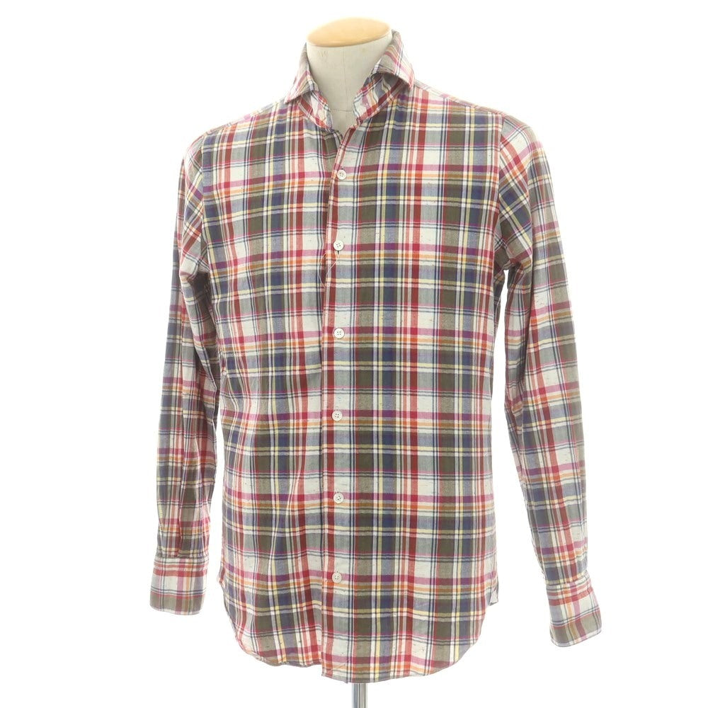 【中古】フィナモレ Finamore コットン チェック ホリゾンタルカラー カジュアルシャツ マルチカラー【 表記なし(S位) 】【 状態ランクB 】【 メンズ 】