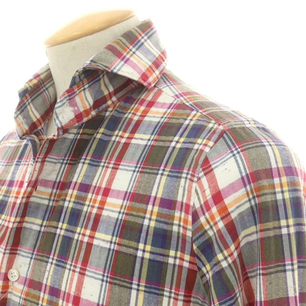 【中古】フィナモレ Finamore コットン チェック ホリゾンタルカラー カジュアルシャツ マルチカラー【 表記なし(S位) 】【 状態ランクB 】【 メンズ 】