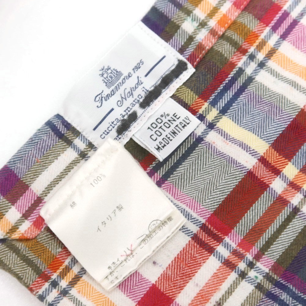 【中古】フィナモレ Finamore コットン チェック ホリゾンタルカラー カジュアルシャツ マルチカラー【 表記なし(S位) 】【 状態ランクB 】【 メンズ 】