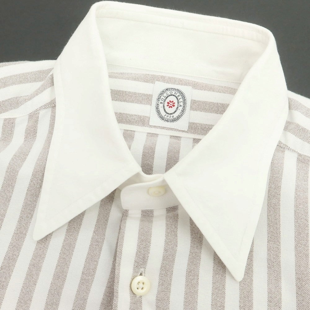 【中古】ボルゾネッラ BOLZONELLA コットン ストライプ クレリック カジュアルシャツ グレーxホワイト【 41 】【 状態ランクC 】【 メンズ 】