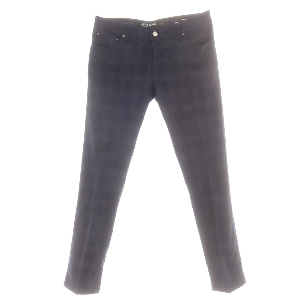 【新品】ヤコブコーエン JACOB COHEN NICK ストレッチウールカシミヤ チェック 5ポケットパンツ ダークネイビーxダークグレー【 34 】【 状態ランクN 】【 メンズ 】