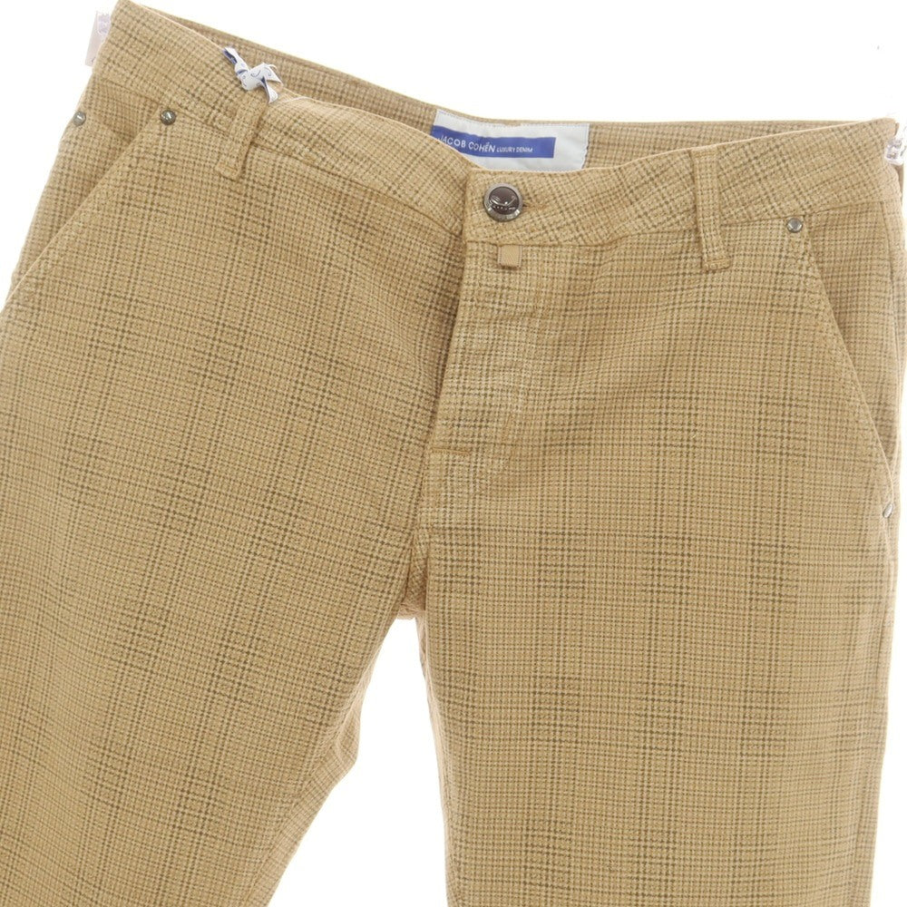 【新品】ヤコブコーエン JACOB COHEN LENNY ストレッチコットン チェック 5ポケットパンツ ベージュxダークカーキ【 34 】【 状態ランクN 】【 メンズ 】