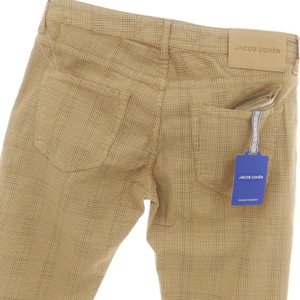 【新品】ヤコブコーエン JACOB COHEN LENNY ストレッチコットン チェック 5ポケットパンツ ベージュxダークカーキ【 34 】【 状態ランクN 】【 メンズ 】