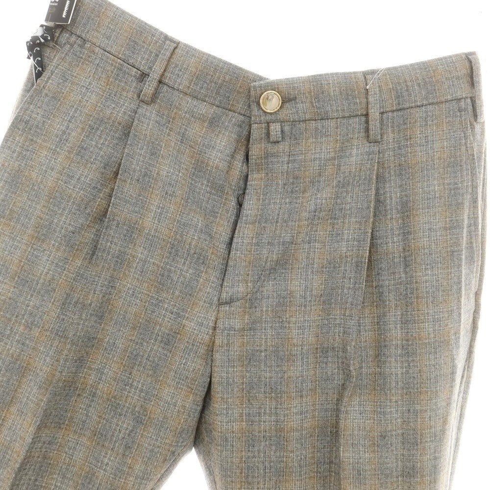 【新品】ヤコブコーエン JACOB COHEN HENRY ウール チェック ドレススラックスパンツ グレーxベージュ【 34 】【 状態ランクN 】【 メンズ 】