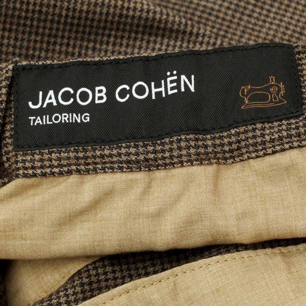 【新品】ヤコブコーエン JACOB COHEN GREG ストレッチウールカシミヤ ハウンドトゥース イージースラックスパンツ ブラウン【 34 】【 状態ランクN 】【 メンズ 】