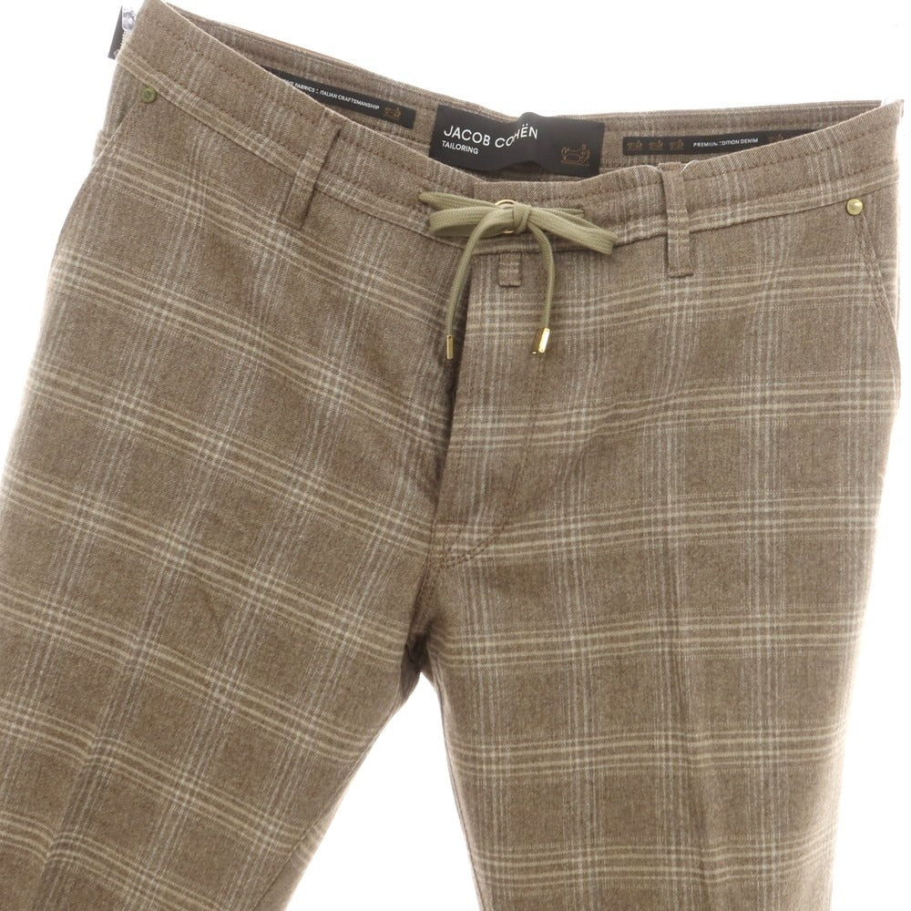 【新品】ヤコブコーエン JACOB COHEN PHARREL ACTIVE ストレッチウールカシミヤ チェック イージースラックスパンツ ブラウン【 34 】【 状態ランクN 】【 メンズ 】