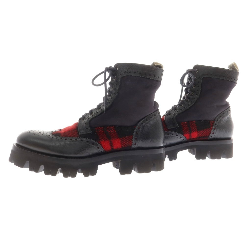 【中古】ガブリエレ パジーニ Gabriele Pasini ムートン レースアップ ブーツ ブラックxレッド【 41 】【 状態ランクB 】【 メンズ 】