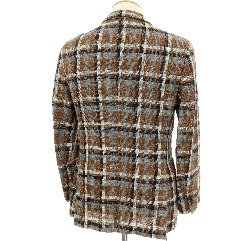 【中古】ボリオリ BOGLIOLI 50 K.JACKET リネンナイロンコットン チェック 3B カジュアルジャケット ブラウンxネイビー【サイズ44】【 状態ランクB 】【 メンズ 】