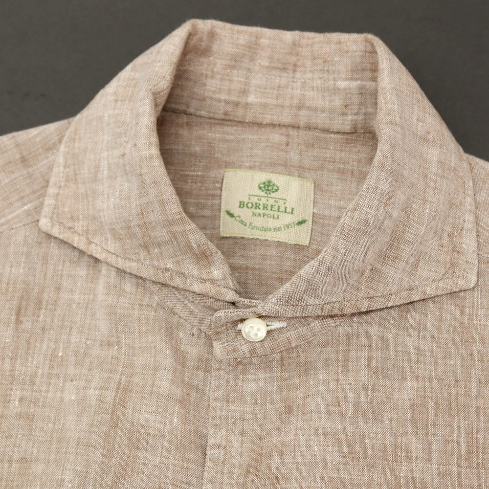 【中古】ルイジ ボレッリ Luigi Borrelli リネン ホリゾンタルカラー カジュアルシャツ ブラウン【サイズM】【 状態ランクB 】【 メンズ 】