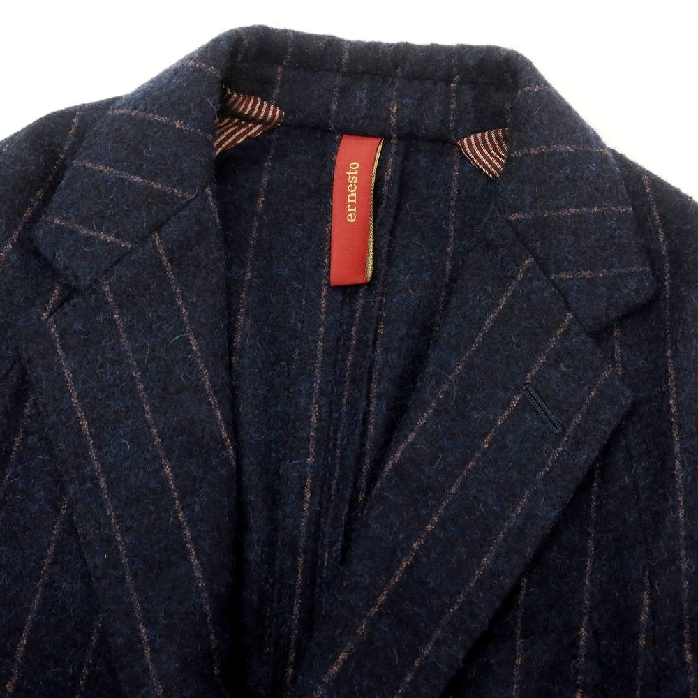 【中古】エルネスト ernesto GFB アルパカコットン ストライプ テーラードジャケット ネイビーxブラウン【 46 】【 状態ランクB 】【 メンズ 】