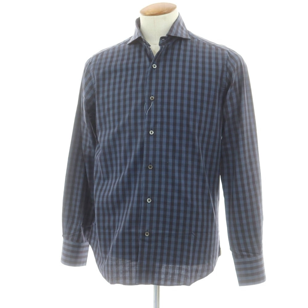 【中古】チット CIT LUXURY コットン チェック ホリゾンタルカラー カジュアルシャツ ネイビーxブラック【 39 】【 状態ランクC 】【 メンズ 】