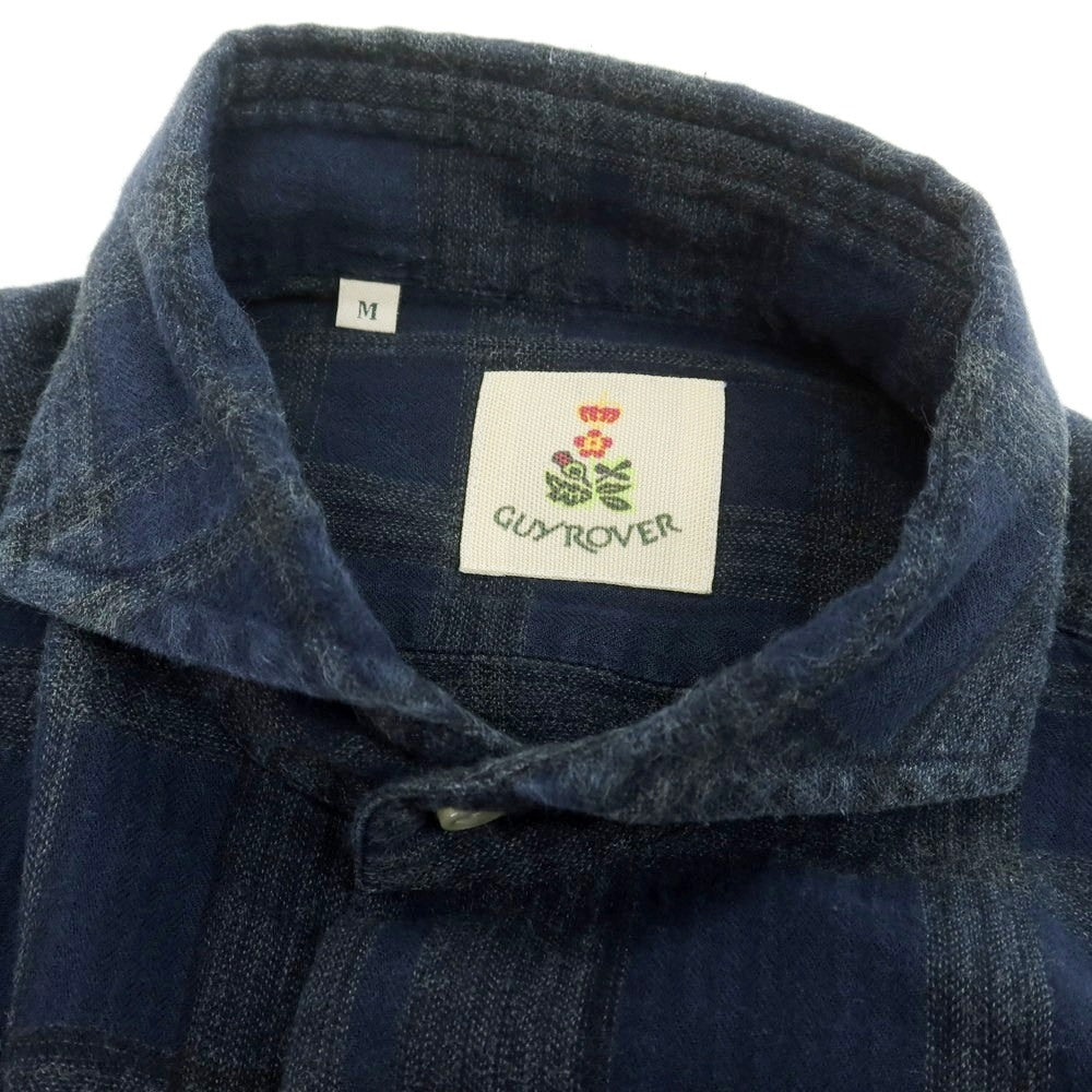 【中古】ギローバー GUY ROVER コットン チェック ホリゾンタルカラー カジュアルシャツ ネイビーxグレー【 M 】【 状態ランクB 】【 メンズ 】