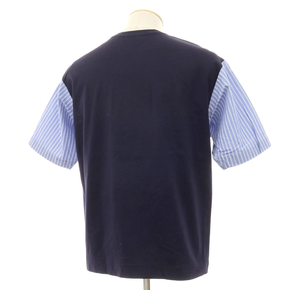 【中古】トゥモローランド TOMORROWLAND コットン ストライプ切り替え クルーネック 半袖Tシャツ ネイビーxブルー【サイズS】【 状態ランクB 】【 メンズ 】