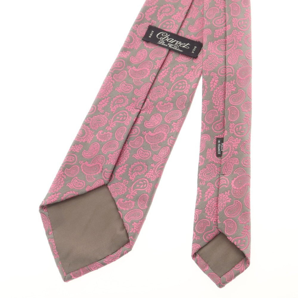 【中古】シャルベ CHARVET シルク ペイズリー柄ネクタイ グレーxピンク【 状態ランクB 】【 メンズ 】
