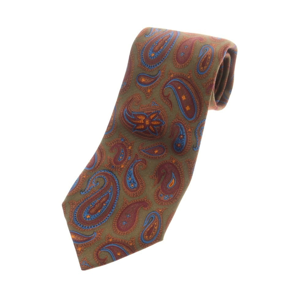 【中古】フランコバッシ FRANCO BASSI シルク プリント ペイズリー柄ネクタイ カーキxブラウン【 状態ランクB 】【 メンズ 】