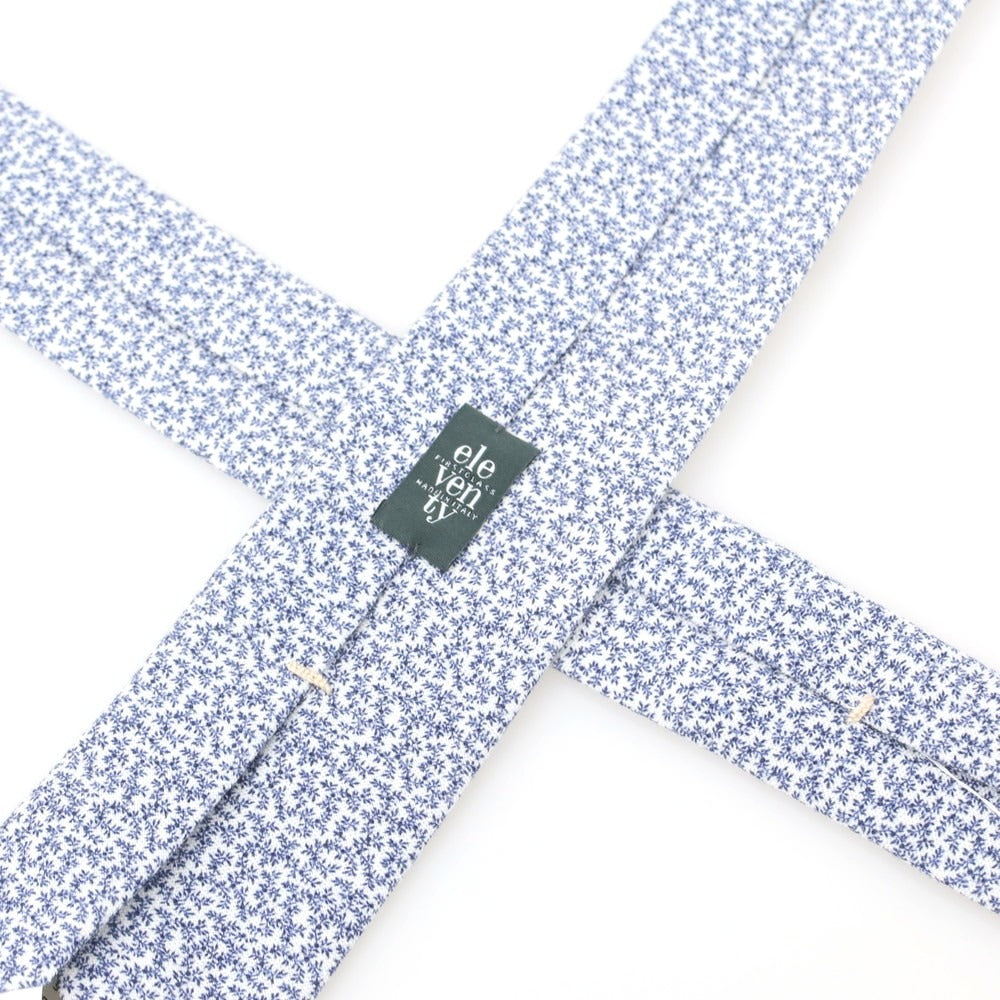 【中古】イレブンティ eleventy コットンリネン プリント ネクタイ ネイビーxホワイト【 状態ランクB 】【 メンズ 】