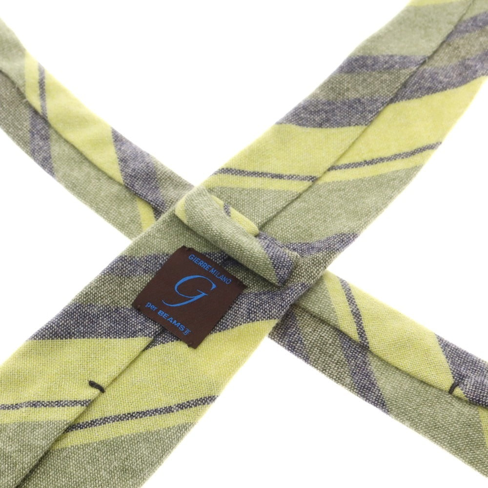 【中古】ジエレ GIERRE BEAMS F別注 カシミヤ ストライプ柄ネクタイ ライトグリーンxネイビー【 状態ランクB 】【 メンズ 】