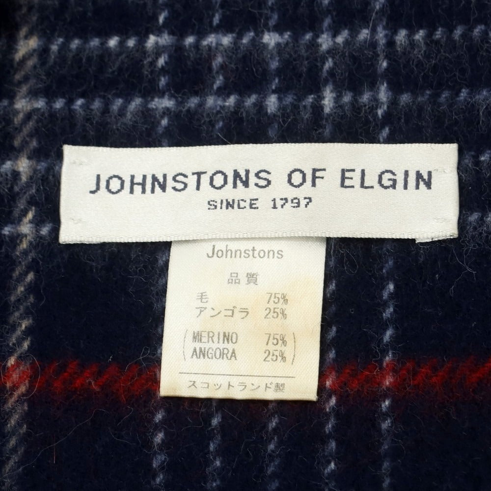【中古】ジョンストンズ JOHNSTONS ウールアンゴラ チェック マフラー ネイビーxホワイト【 状態ランクB 】【 メンズ 】