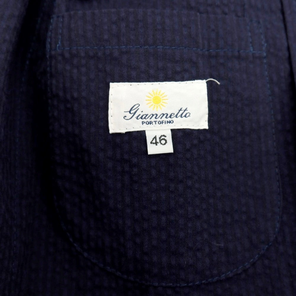 【中古】ジャンネット giannetto コットン シアサッカー ストライプ 2B カジュアルジャケット ネイビー【サイズ46】【 状態ランクC 】【 メンズ 】