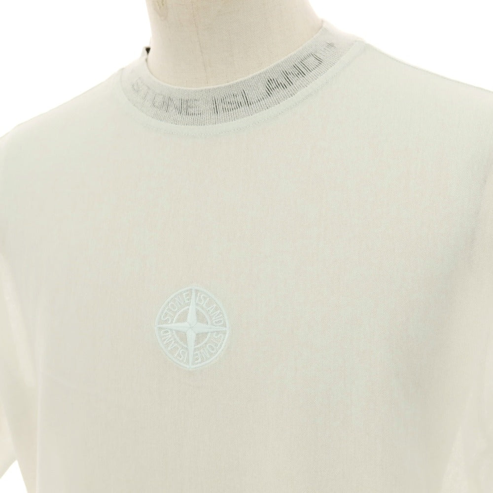 【中古】ストーンアイランド STONE ISLAND コットン ロゴ刺しゅう クルーネック 半袖Tシャツ ペールブルーグリーン【サイズS】【 状態ランクB 】【 メンズ 】